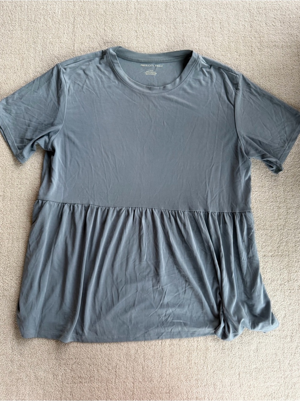 American Eagle Outfitters Slate Gray Peplum Short Sleeve Top Size Large